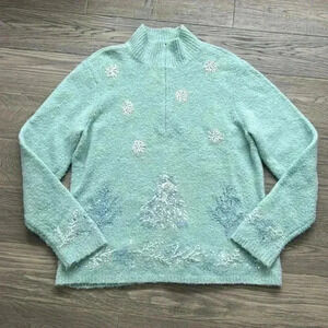 Talbots | Light  blue wool blend embroidery and beaded sweater